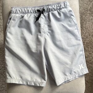 Hurley Boys Light Silver Athletic Shorts with Black Drawstring Size 7